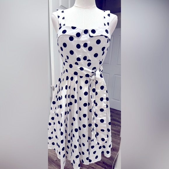 ixia Dresses & Skirts - Ixia White & Black Polka Dot Midi Dress – Size M